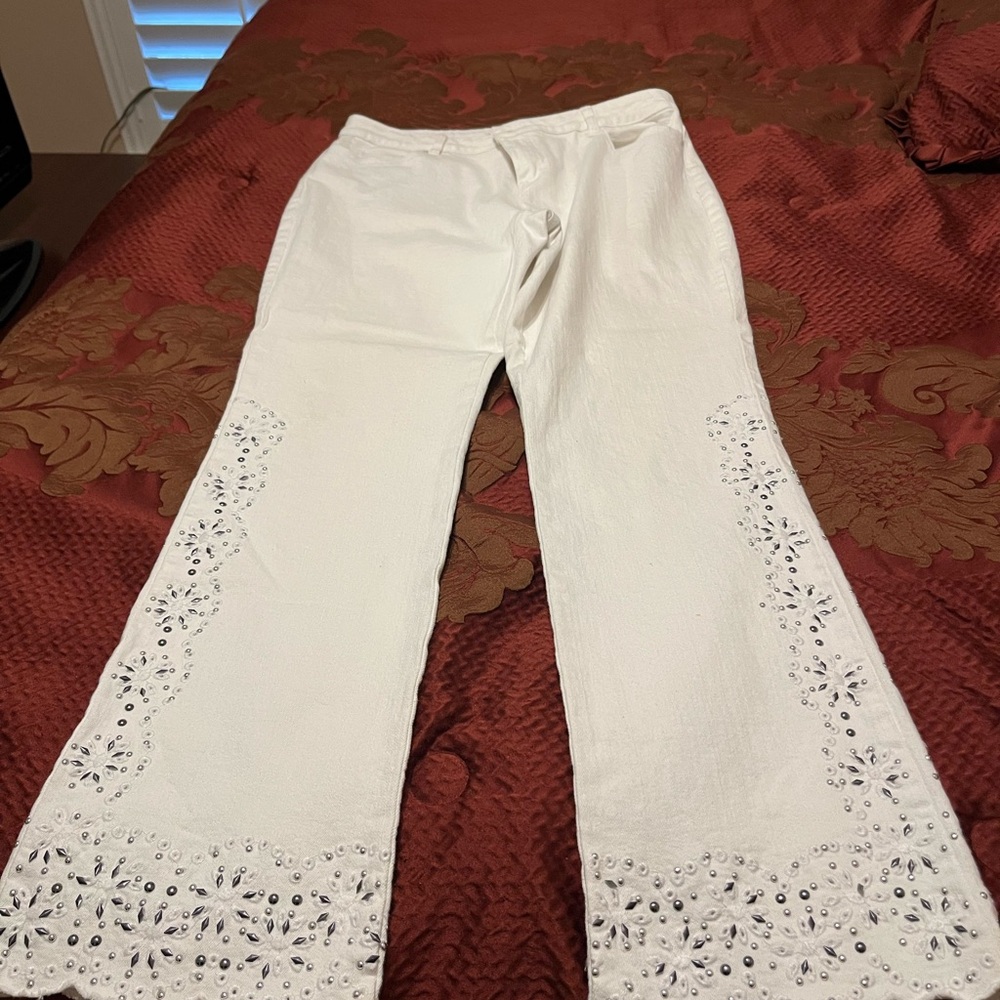 White Eyelet Embroidered Pants